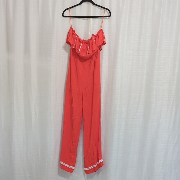 Red Ruffled Jumpsuit - Picture 2 of 16